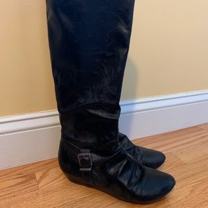 Blowfish Knee High Black Wedge Boots, size 7